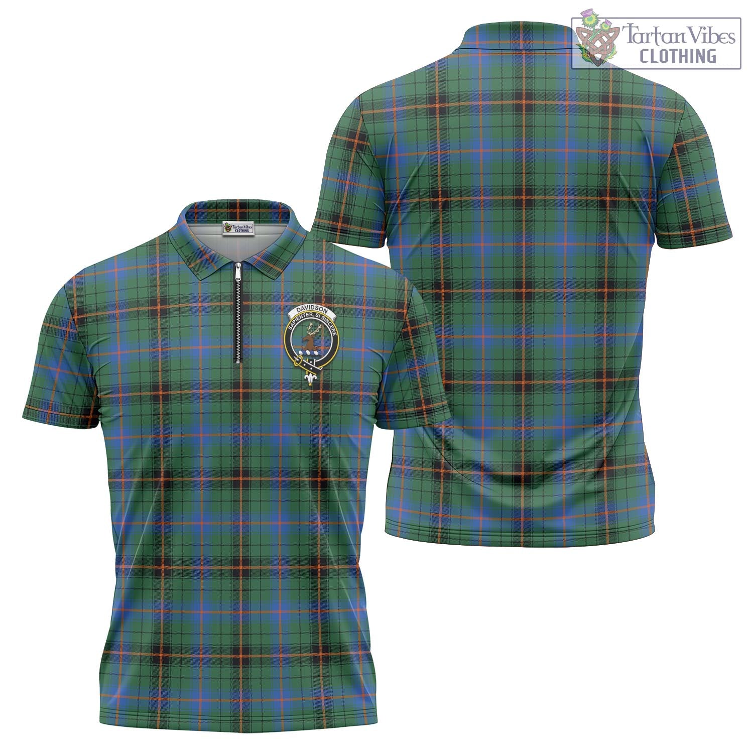 Tartan Vibes Clothing Davidson Ancient Tartan Zipper Polo Shirt with Family Crest