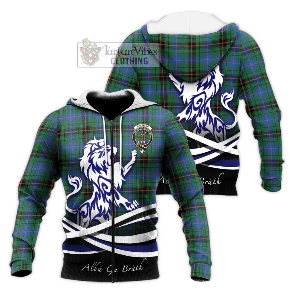 Davidson Ancient Tartan Knitted Hoodie with Alba Gu Brath Regal Lion Emblem Unisex Knitted Zip Hoodie - Tartanvibesclothing Shop