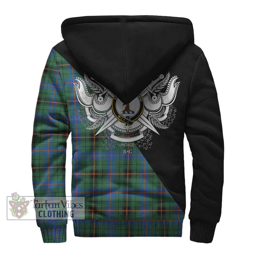 Davidson Ancient Tartan Sherpa Hoodie with Family Crest and Military Logo Style - Tartanvibesclothing Shop