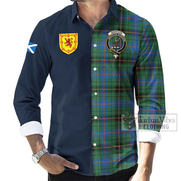 Davidson Ancient Tartan Long Sleeve Button Shirt Alba with Scottish Lion Royal Arm Half Style