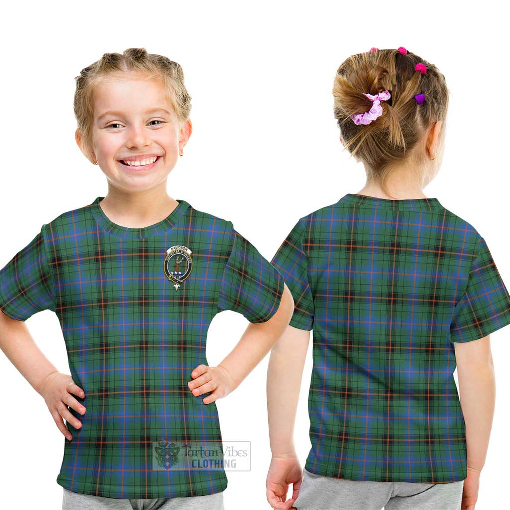 Davidson Ancient Tartan Kid T-Shirt with Family Crest - Tartanvibesclothing Shop