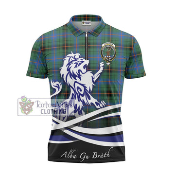 Davidson Ancient Tartan Zipper Polo Shirt with Alba Gu Brath Regal Lion Emblem