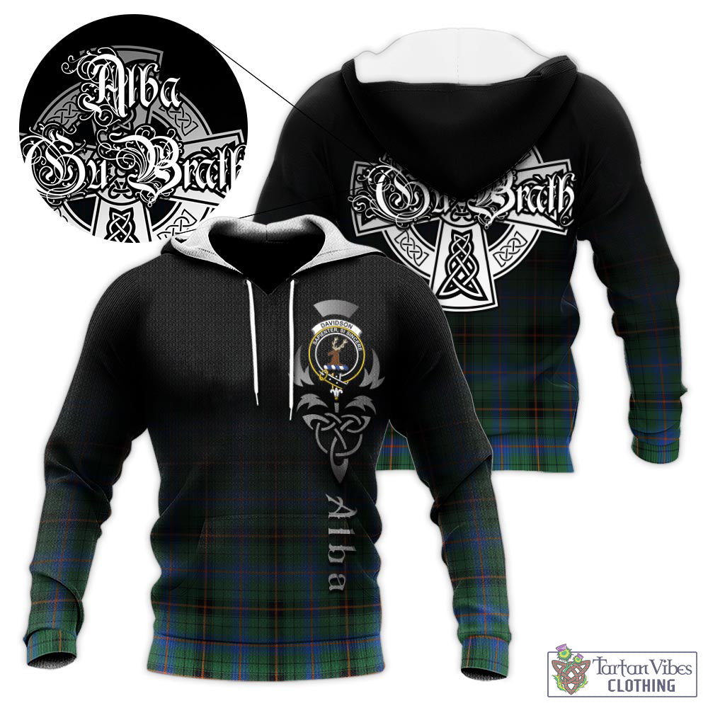 Tartan Vibes Clothing Davidson Ancient Tartan Knitted Hoodie Featuring Alba Gu Brath Family Crest Celtic Inspired