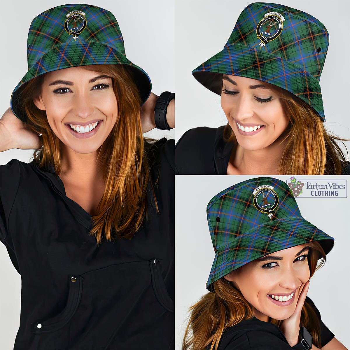 Tartan Vibes Clothing Davidson Ancient Tartan Bucket Hat with Family Crest