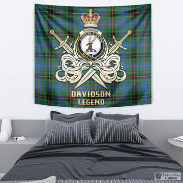 Davidson Ancient Tartan Tapestry with Clan Crest and the Golden Sword of Courageous Legacy