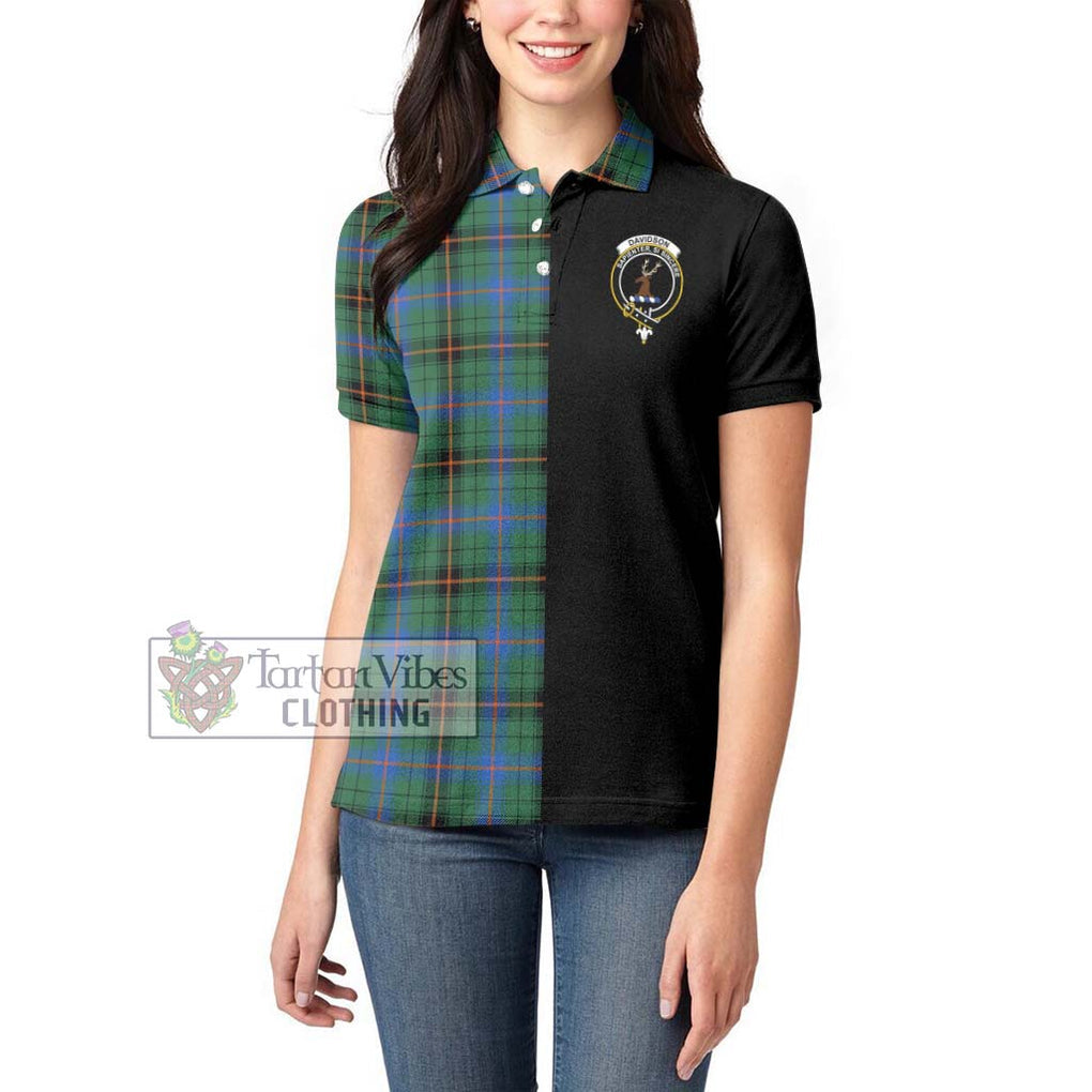 Davidson Ancient Tartan Women's Polo Shirt with Family Crest and Half Of Me Style - Tartanvibesclothing Shop