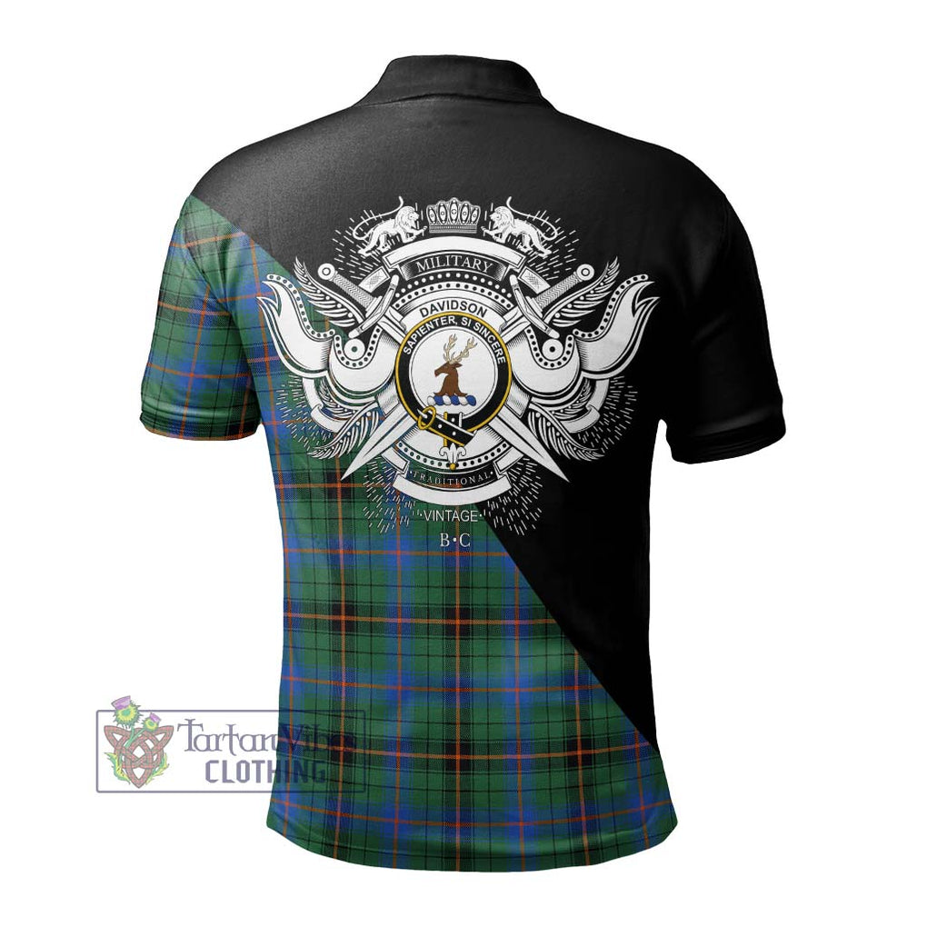 Davidson Ancient Tartan Polo Shirt with Family Crest and Military Logo Style - Tartanvibesclothing Shop