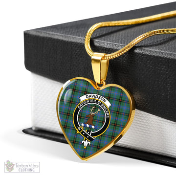 Davidson Ancient Tartan Heart Necklace with Family Crest