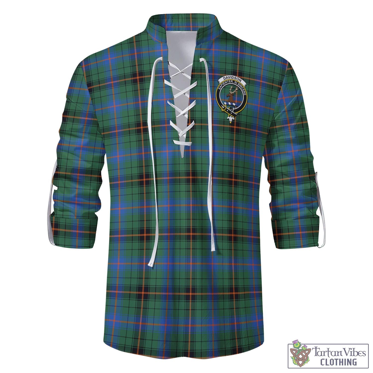 Tartan Vibes Clothing Davidson Ancient Tartan Men's Scottish Traditional Jacobite Ghillie Kilt Shirt with Family Crest