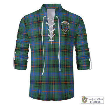 Davidson Ancient Tartan Men's Scottish Traditional Jacobite Ghillie Kilt Shirt with Family Crest