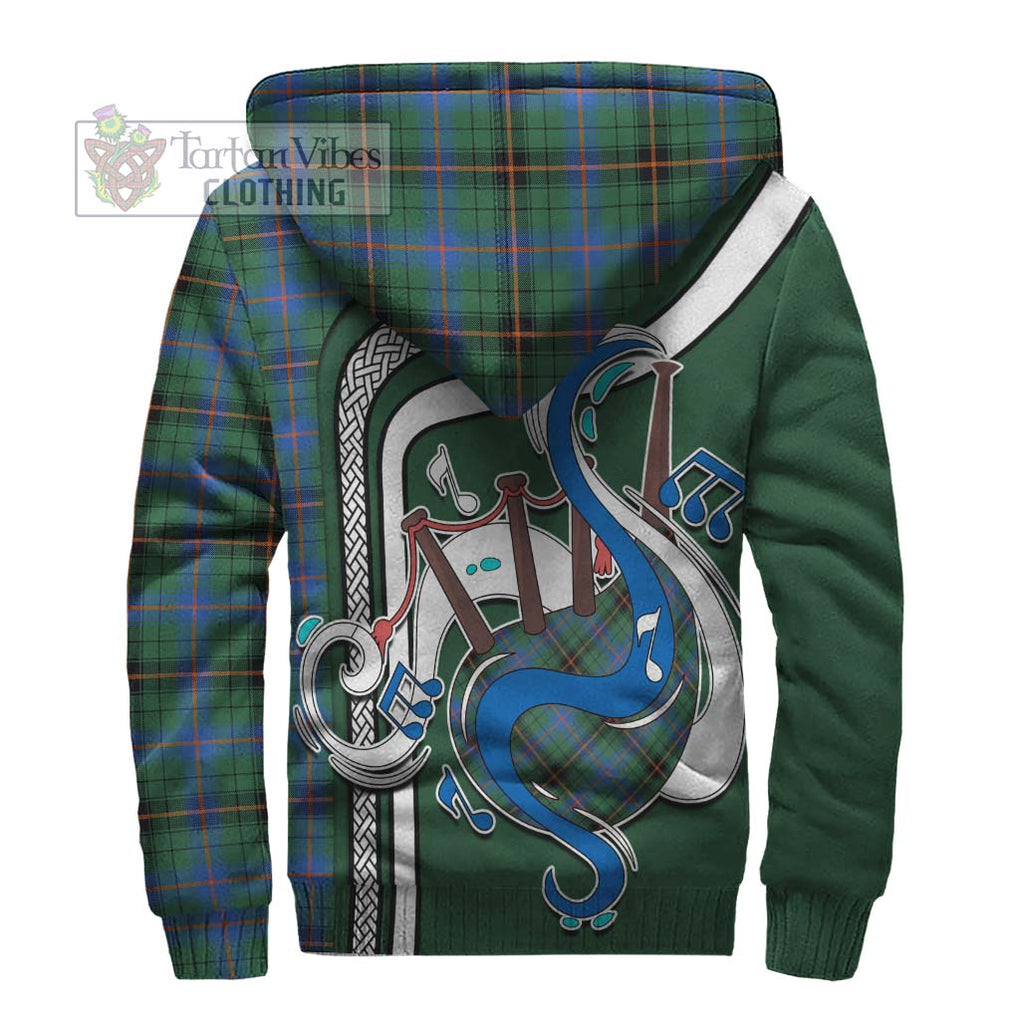 Davidson Ancient Tartan Sherpa Hoodie with Epic Bagpipe Style - Tartanvibesclothing Shop