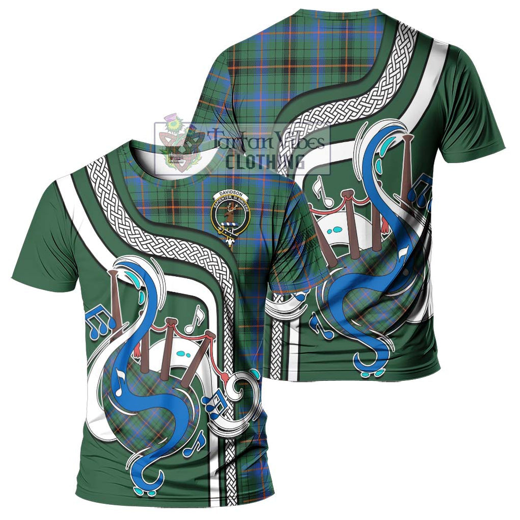 Davidson Ancient Tartan T-Shirt with Epic Bagpipe Style - Tartanvibesclothing Shop