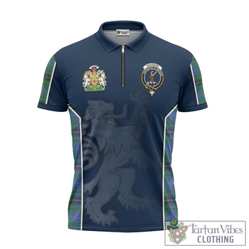 Davidson Ancient Tartan Zipper Polo Shirt with Family Crest and Lion Rampant Vibes Sport Style