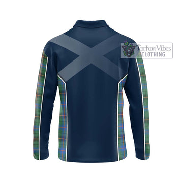 Davidson Ancient Tartan Long Sleeve Polo Shirt with Family Crest and Lion Rampant Vibes Sport Style