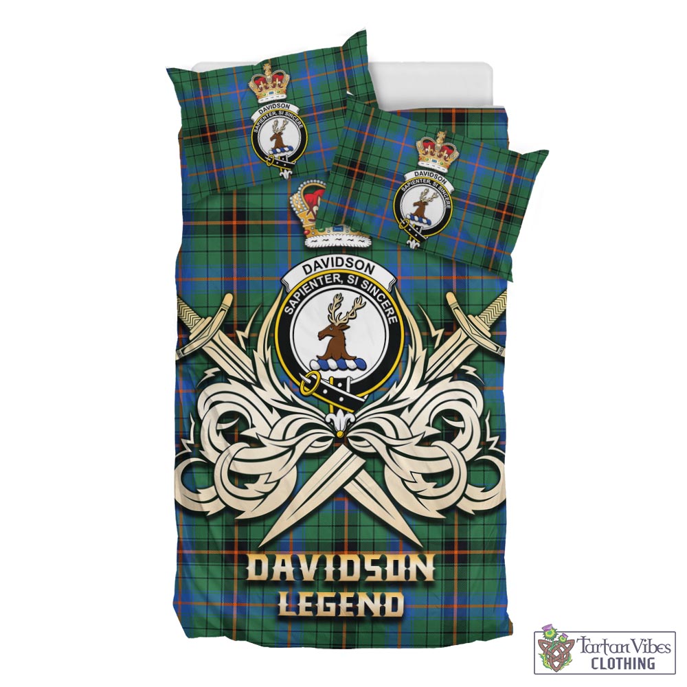 Tartan Vibes Clothing Davidson Ancient Tartan Bedding Set with Clan Crest and the Golden Sword of Courageous Legacy