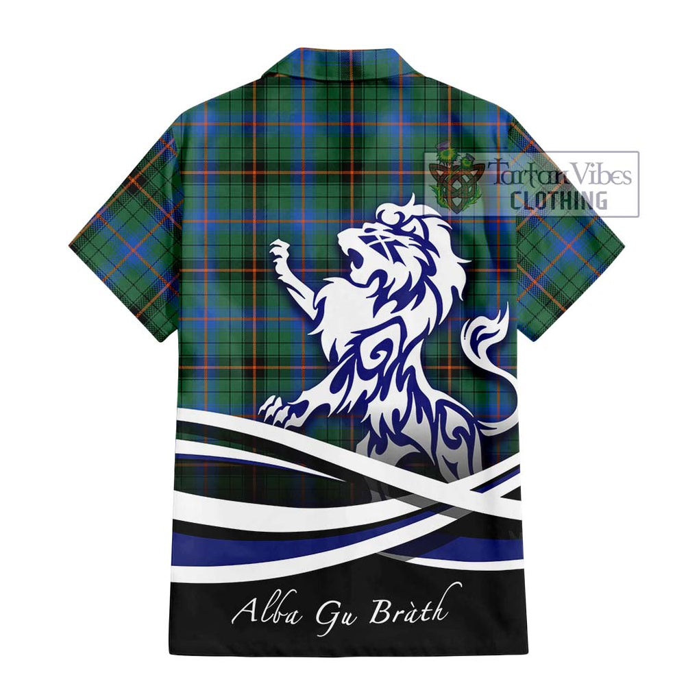 Davidson Ancient Tartan Short Sleeve Button Shirt with Alba Gu Brath Regal Lion Emblem - Tartanvibesclothing Shop