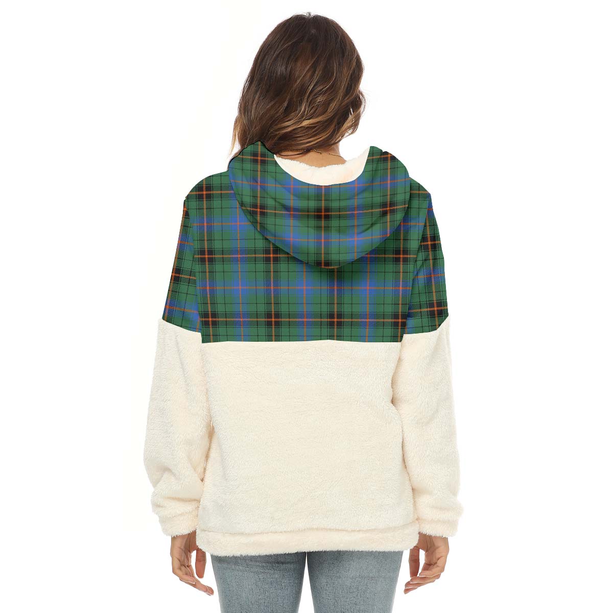 Davidson Ancient Tartan Women's Borg Fleece Hoodie With Half Zip with Family Crest - Tartan Vibes Clothing