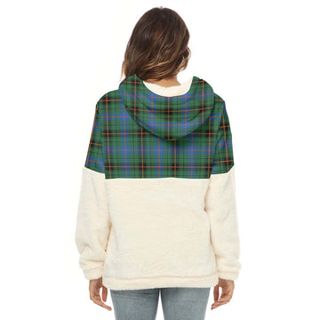 Davidson Ancient Tartan Half Style Women's Borg Fleece Hoodie with Half Zip with Family Crest