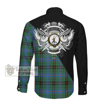 Davidson Ancient Tartan Long Sleeve Button Shirt with Family Crest and Military Logo Style