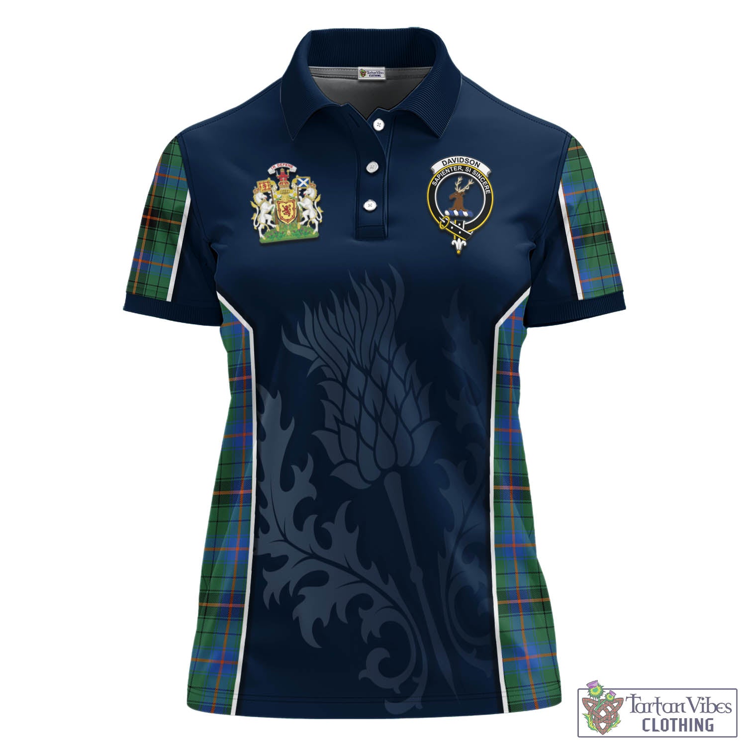 Tartan Vibes Clothing Davidson Ancient Tartan Women's Polo Shirt with Family Crest and Scottish Thistle Vibes Sport Style