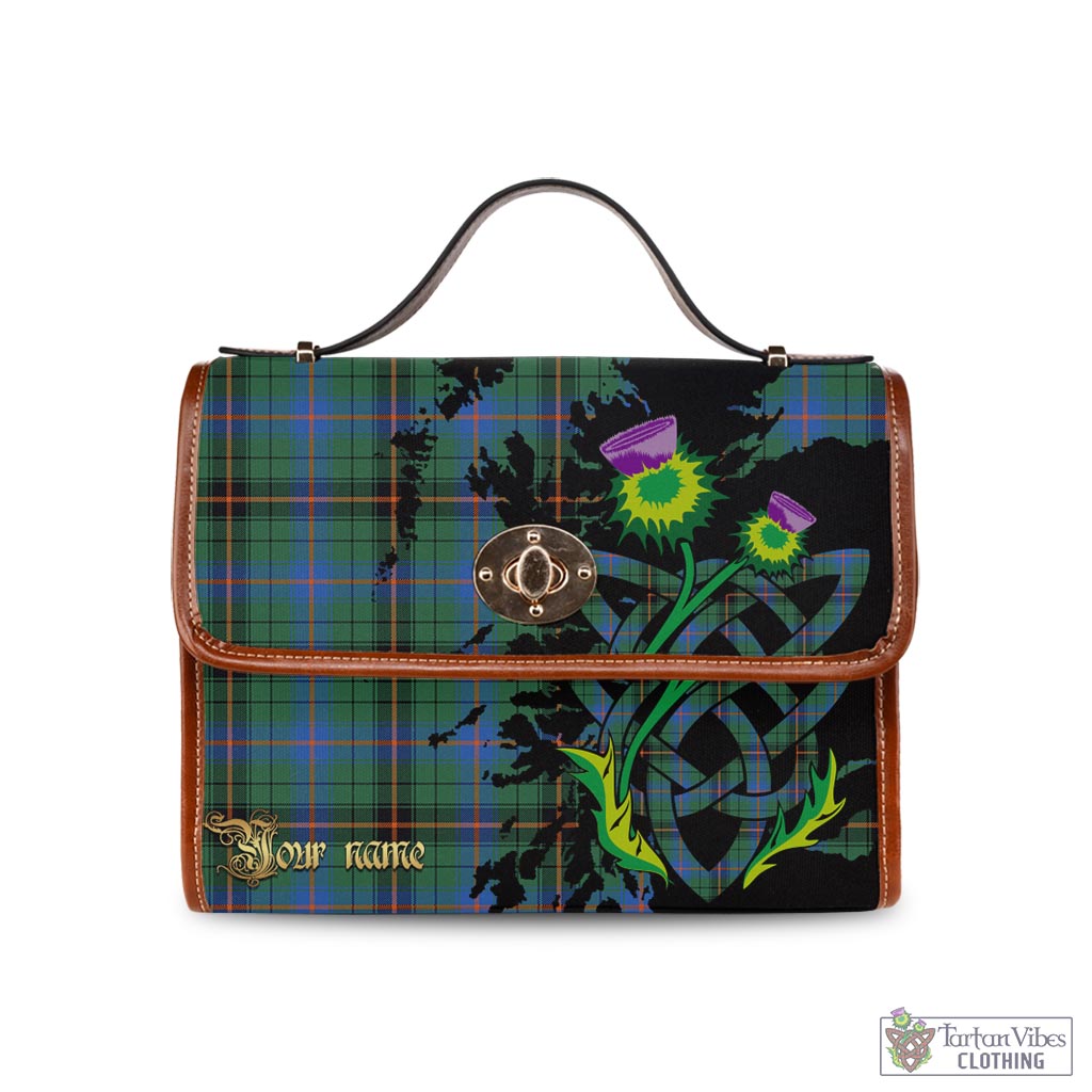 Tartan Vibes Clothing Davidson Ancient Tartan Waterproof Canvas Bag with Scotland Map and Thistle Celtic Accents