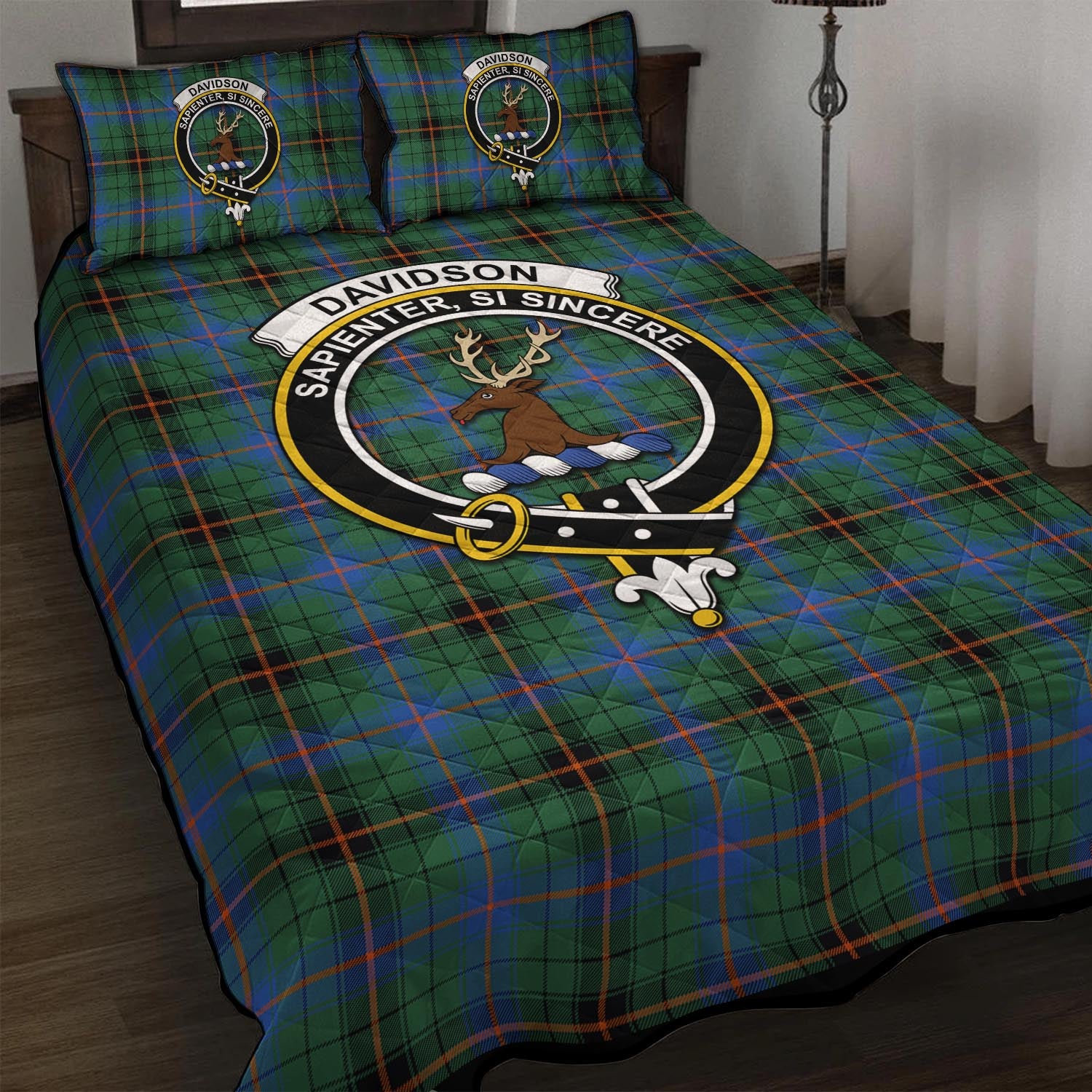 Davidson Ancient Tartan Quilt Bed Set with Family Crest - Tartan Vibes Clothing