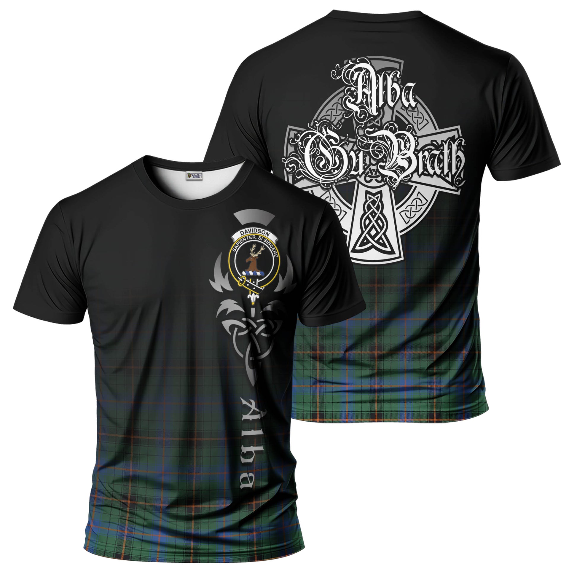 Tartan Vibes Clothing Davidson Ancient Tartan T-Shirt Featuring Alba Gu Brath Family Crest Celtic Inspired