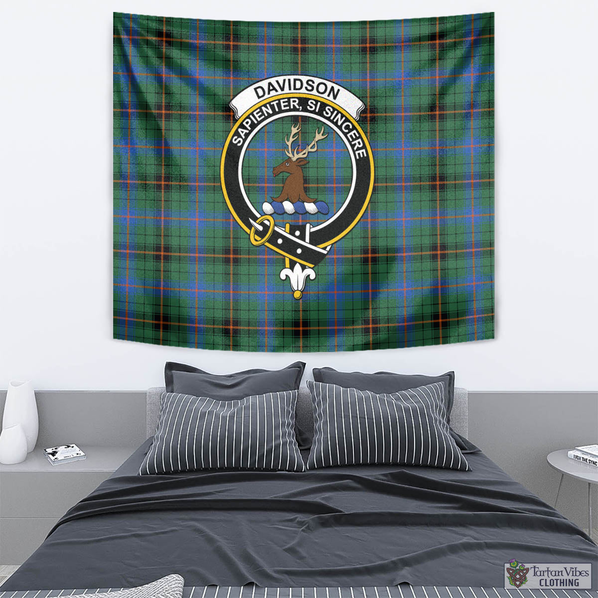 Tartan Vibes Clothing Davidson Ancient Tartan Tapestry Wall Hanging and Home Decor for Room with Family Crest