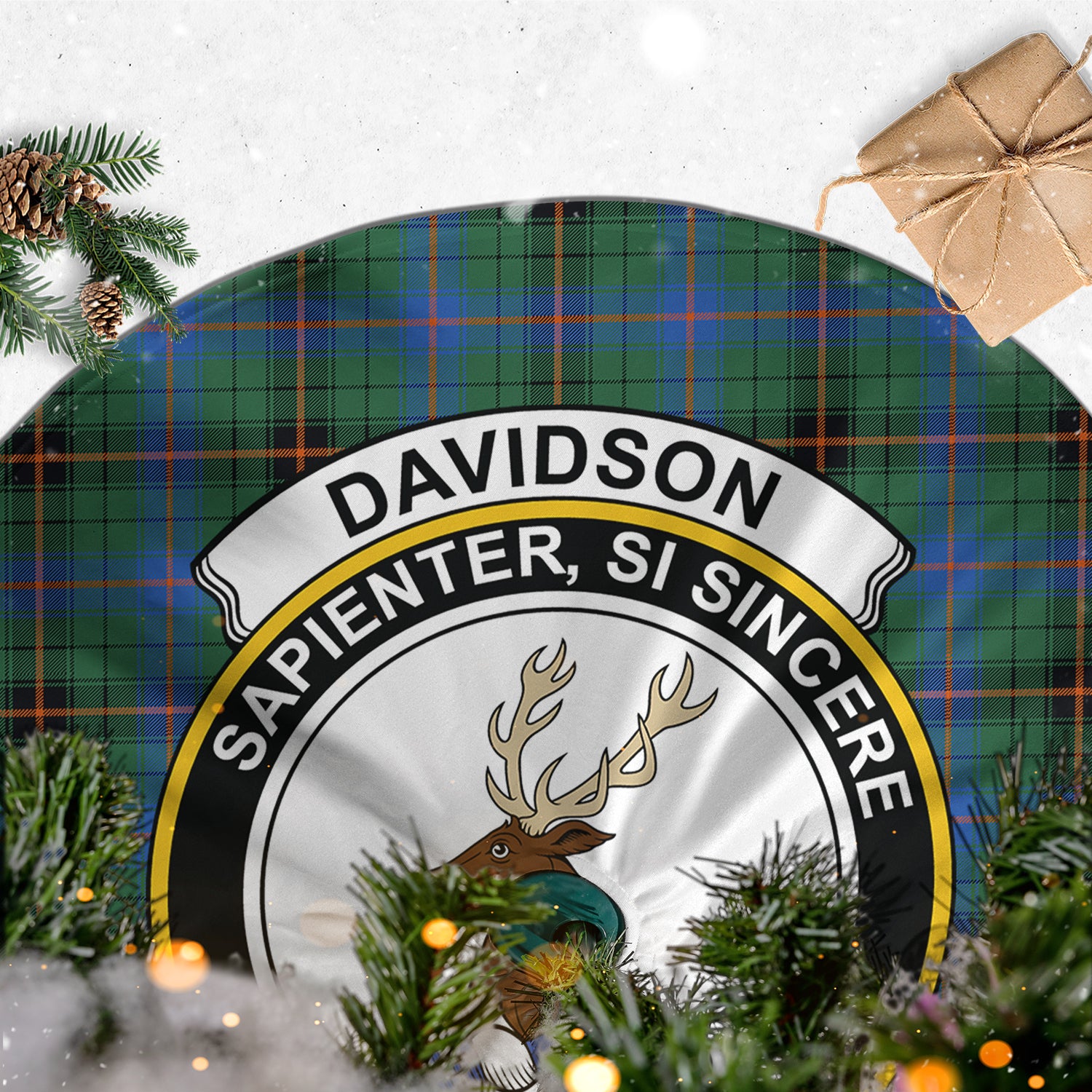 Davidson Ancient Tartan Christmas Tree Skirt with Family Crest - Tartanvibesclothing