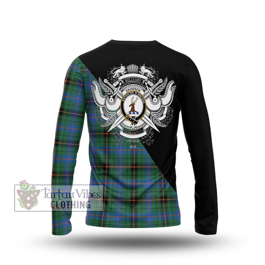 Davidson Ancient Tartan Long Sleeve T-Shirt with Family Crest and Military Logo Style - Tartanvibesclothing Shop