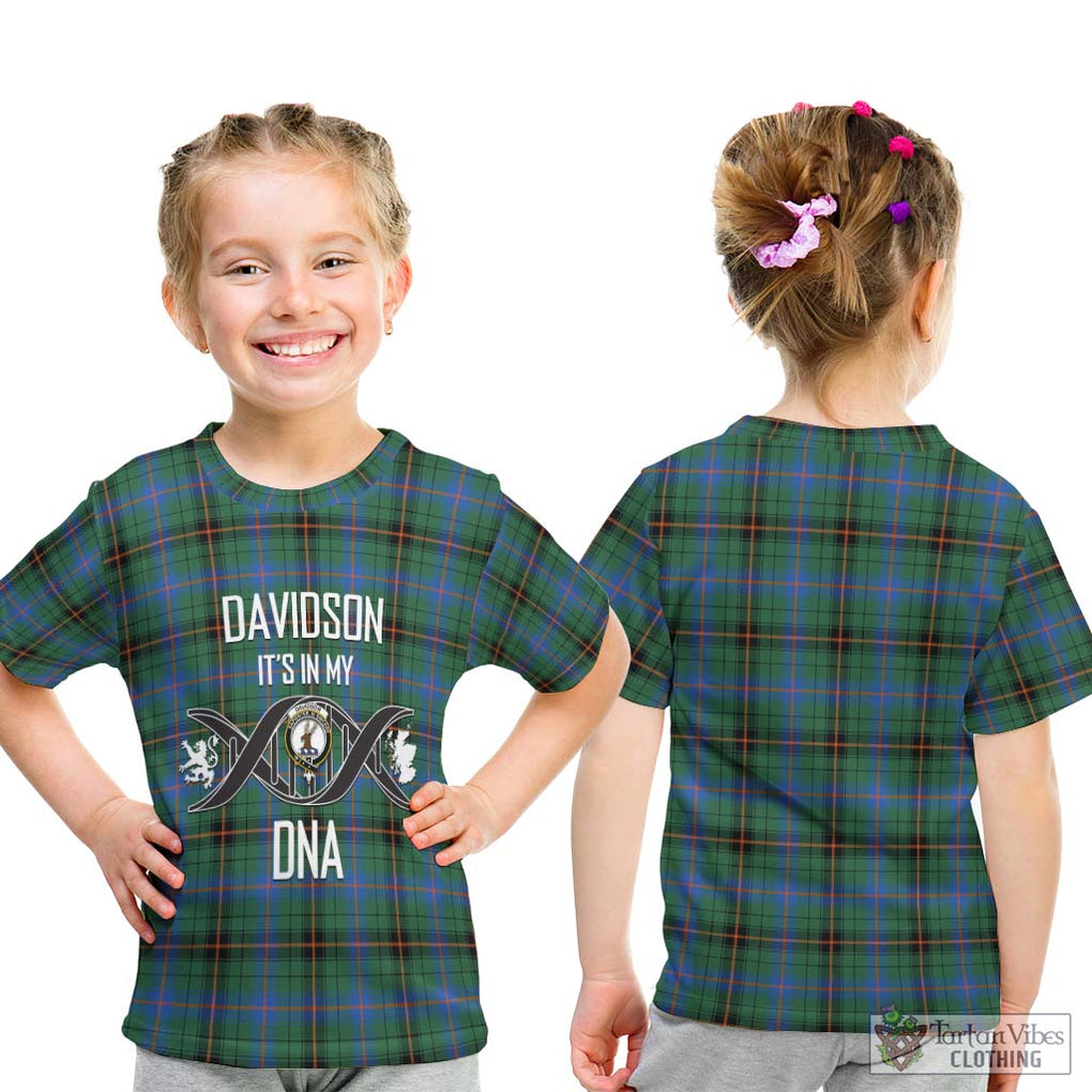 Davidson Ancient Tartan Kid T-Shirt with Family Crest DNA In Me Style - Tartanvibesclothing Shop