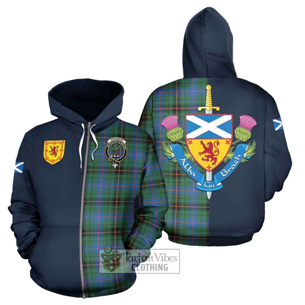 Tartan Vibes Clothing Davidson Ancient Tartan Hoodie with Scottish Lion Royal Arm Half Style