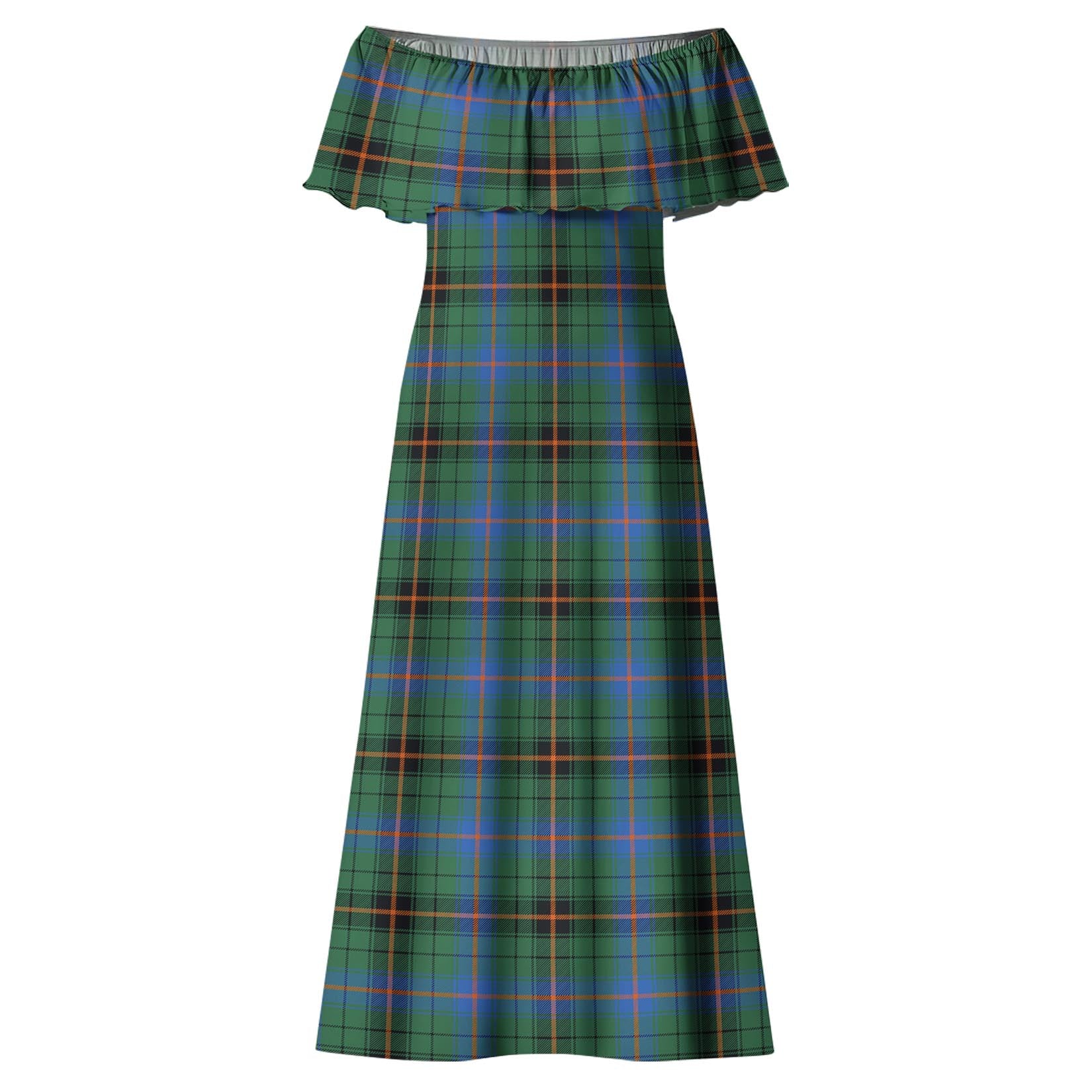 Davidson Ancient Tartan Off Shoulder Long Dress - Tartanvibesclothing