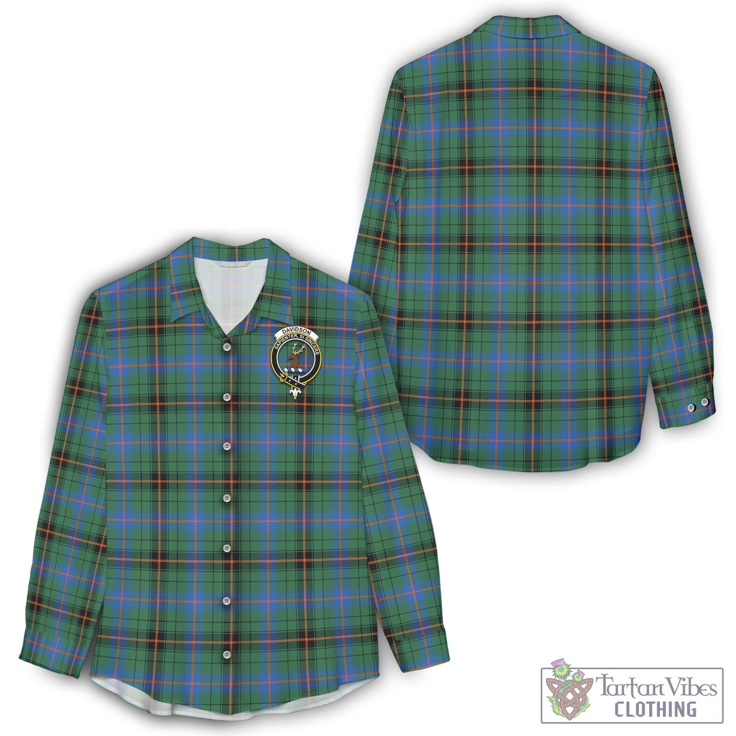 Tartan Vibes Clothing Davidson Ancient Tartan Womens Casual Shirt with Family Crest