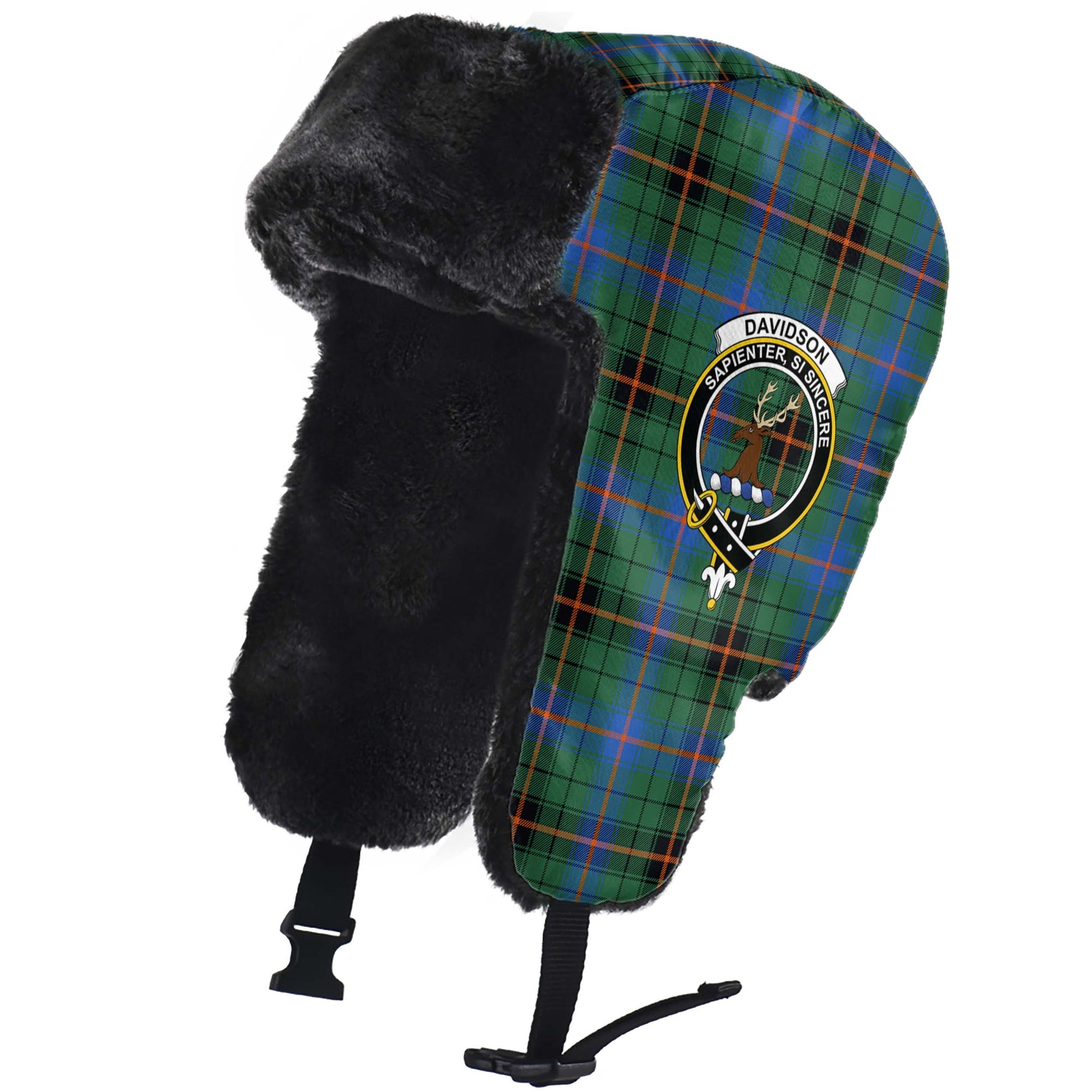 Davidson Ancient Tartan Winter Trapper Hat with Family Crest - Tartanvibesclothing