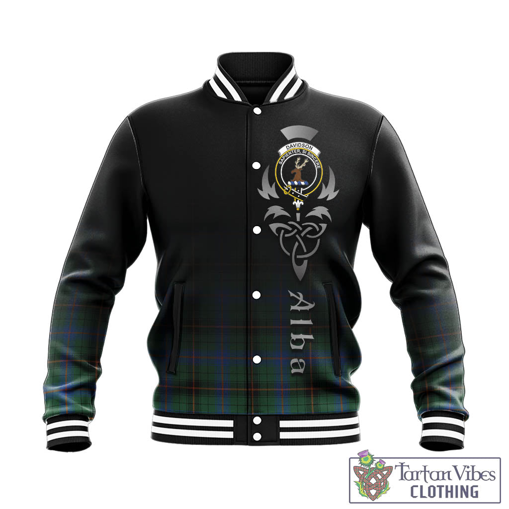 Tartan Vibes Clothing Davidson Ancient Tartan Baseball Jacket Featuring Alba Gu Brath Family Crest Celtic Inspired