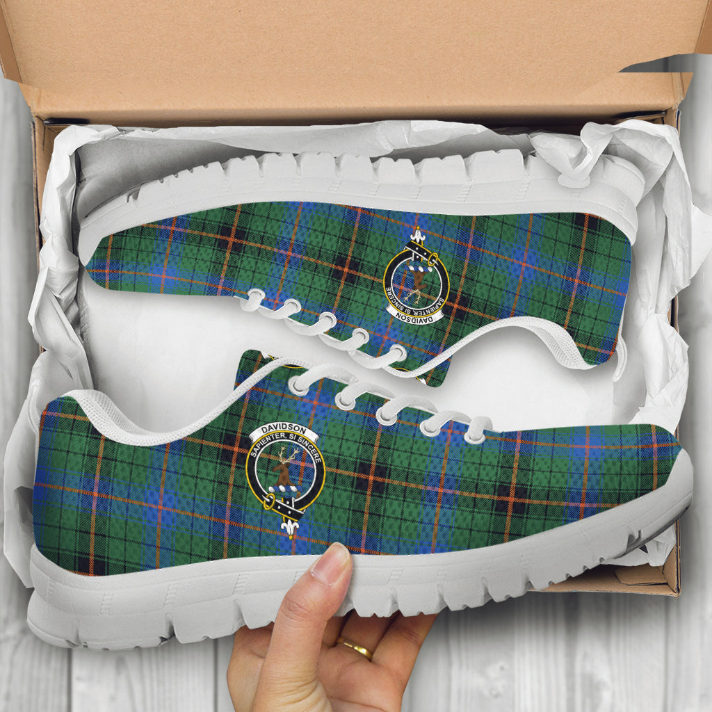 Davidson Ancient Tartan Sneakers with Family Crest - Tartan Vibes Clothing