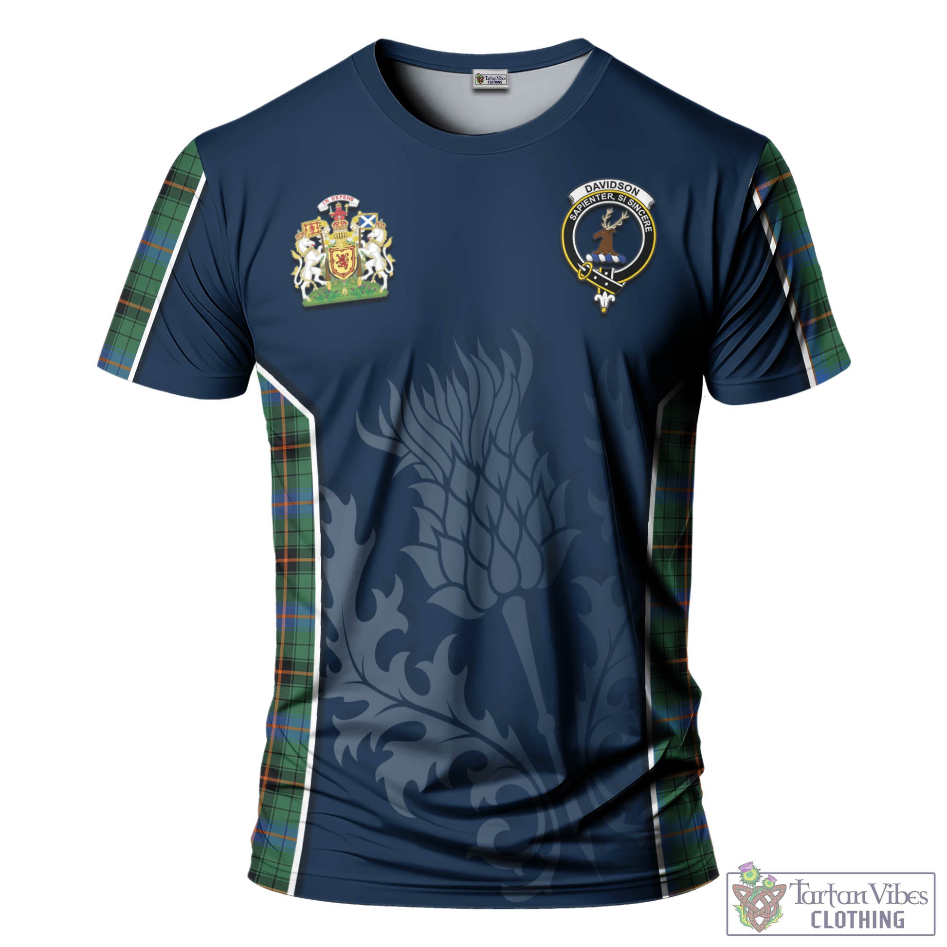 Tartan Vibes Clothing Davidson Ancient Tartan T-Shirt with Family Crest and Scottish Thistle Vibes Sport Style