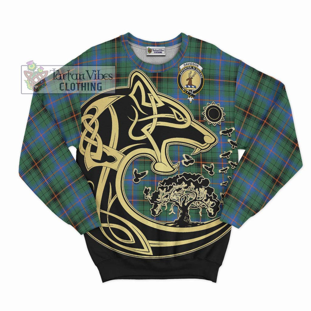 Davidson Ancient Tartan Sweatshirt with Family Crest Celtic Wolf Style - Tartan Vibes Clothing