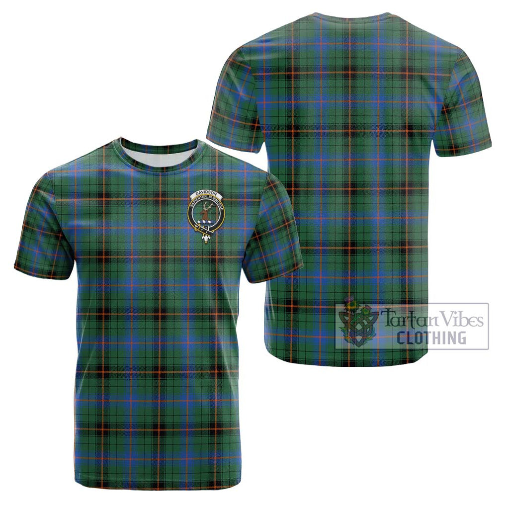 Davidson Ancient Tartan Cotton T-Shirt with Family Crest Kid's Shirt - Tartanvibesclothing Shop