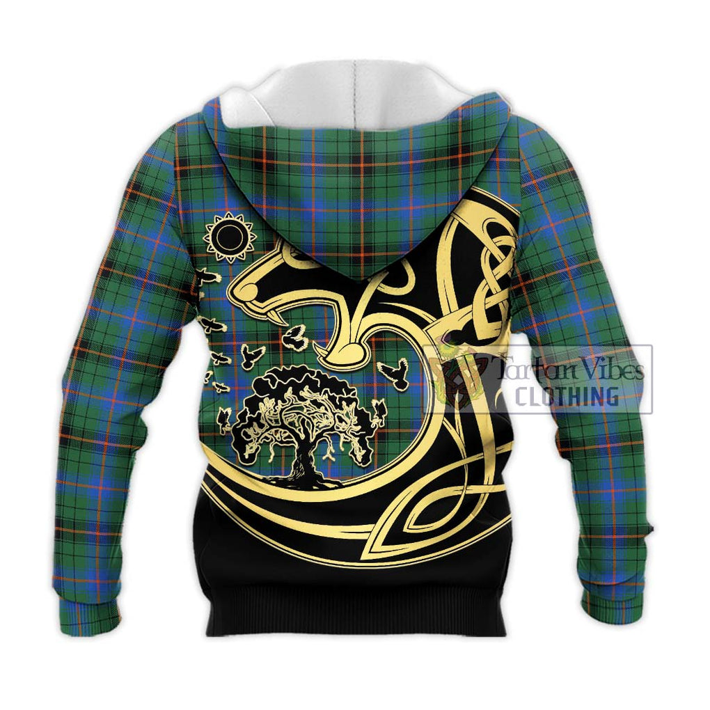 Davidson Ancient Tartan Knitted Hoodie with Family Crest Celtic Wolf Style - Tartan Vibes Clothing