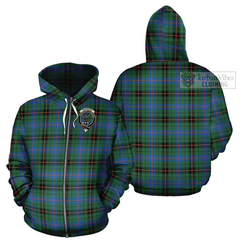 Davidson Ancient Tartan Cotton Hoodie with Family Crest Zip Hoodie - Tartan Vibes Clothing