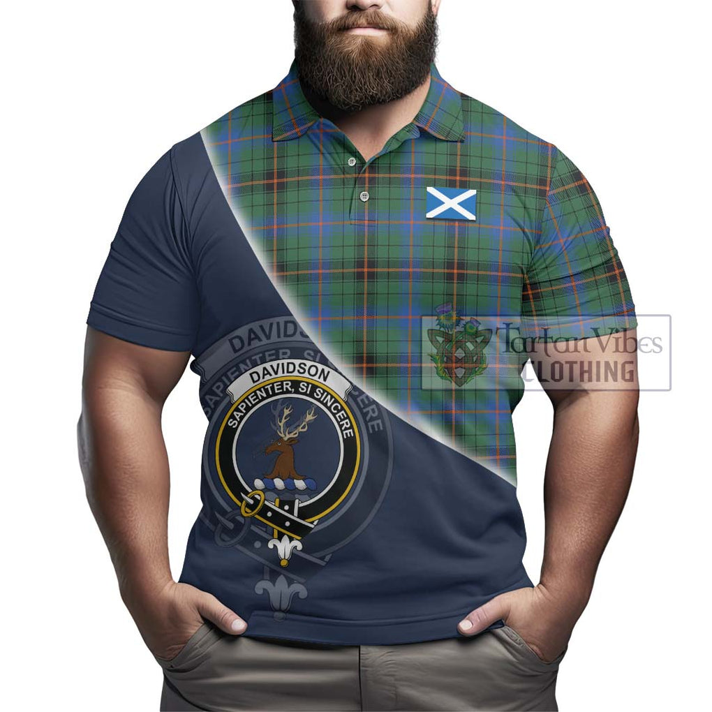 Davidson Ancient Tartan Polo Shirt with Personalised National Flag and Family Crest Half Style - Tartanvibesclothing Shop