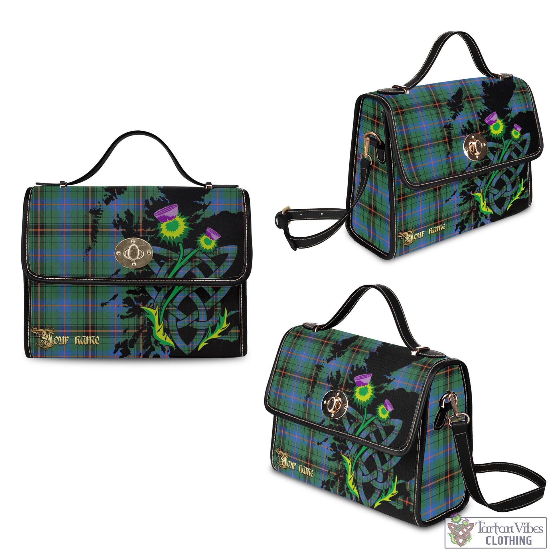 Tartan Vibes Clothing Davidson Ancient Tartan Waterproof Canvas Bag with Scotland Map and Thistle Celtic Accents