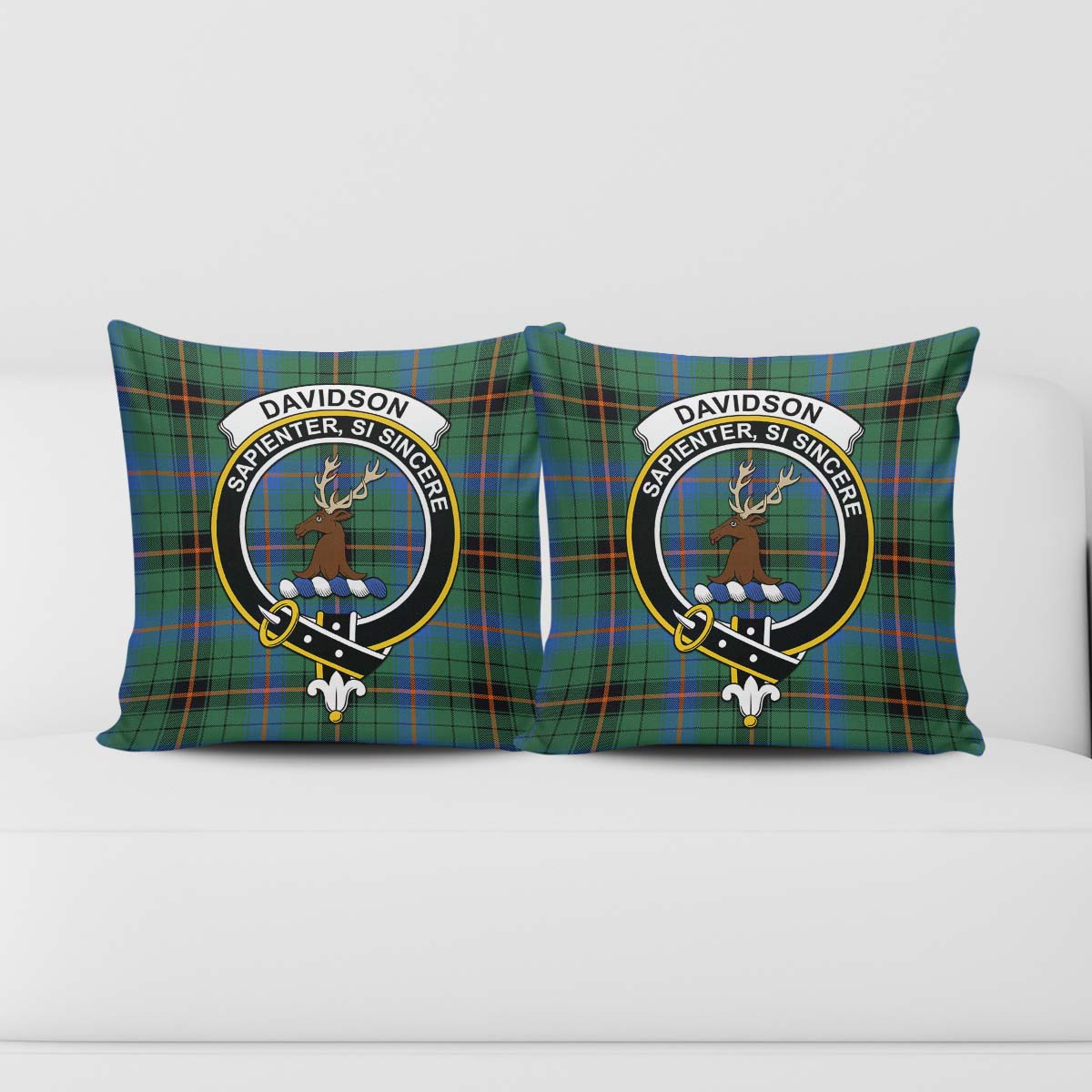 Davidson Ancient Tartan Pillow Cover with Family Crest - Tartanvibesclothing