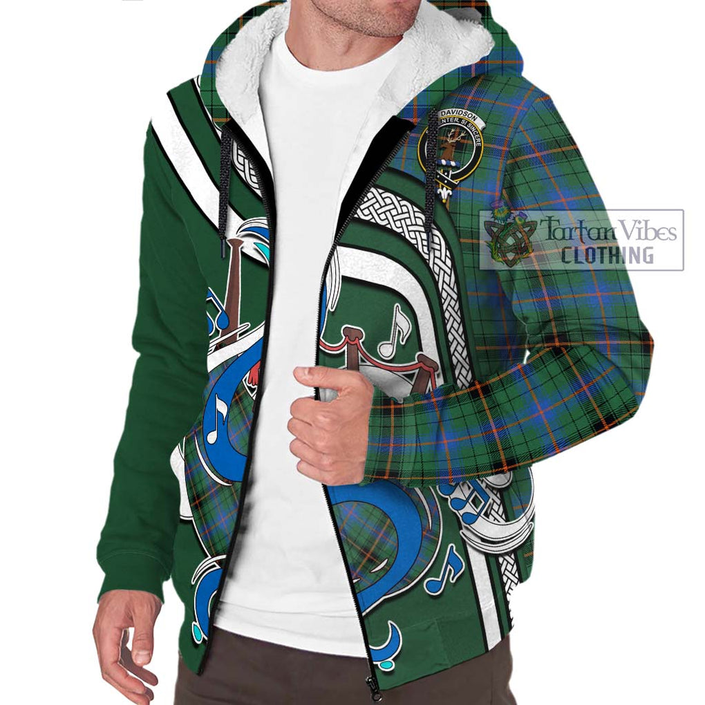 Davidson Ancient Tartan Sherpa Hoodie with Epic Bagpipe Style Unisex - Tartanvibesclothing Shop