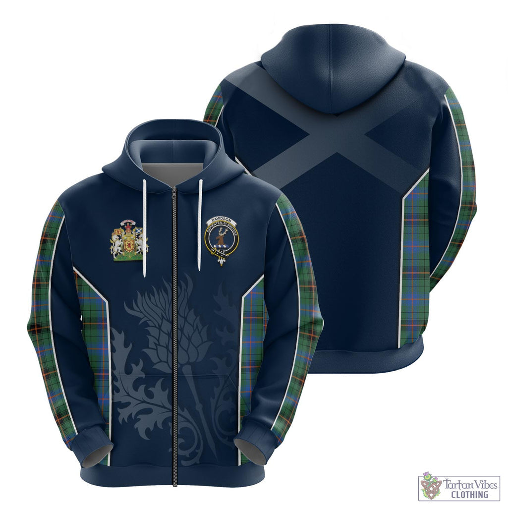 Tartan Vibes Clothing Davidson Ancient Tartan Hoodie with Family Crest and Scottish Thistle Vibes Sport Style