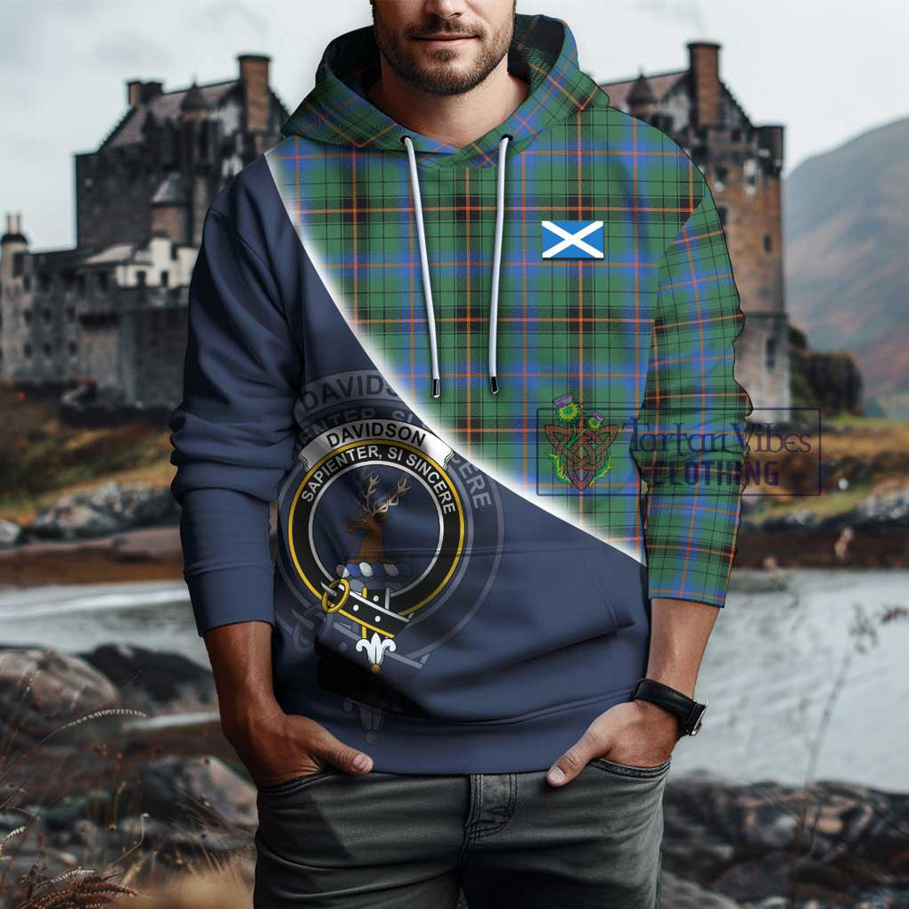 Davidson Ancient Tartan Hoodie with Personalised National Flag and Family Crest Half Style - Tartanvibesclothing Shop