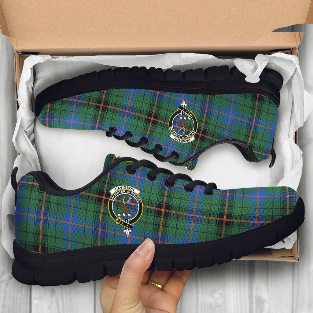 Davidson Ancient Tartan Sneakers with Family Crest - Tartan Vibes Clothing