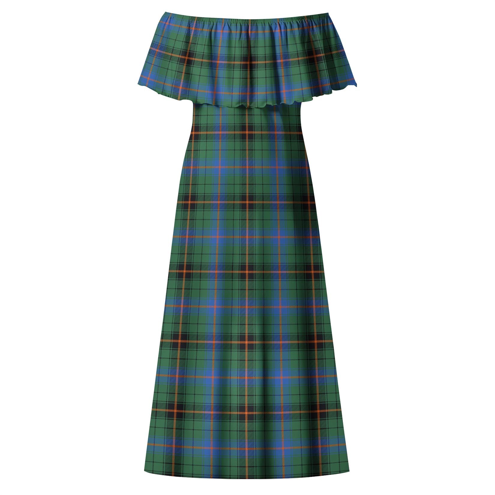 Davidson Ancient Tartan Off Shoulder Long Dress - Tartanvibesclothing